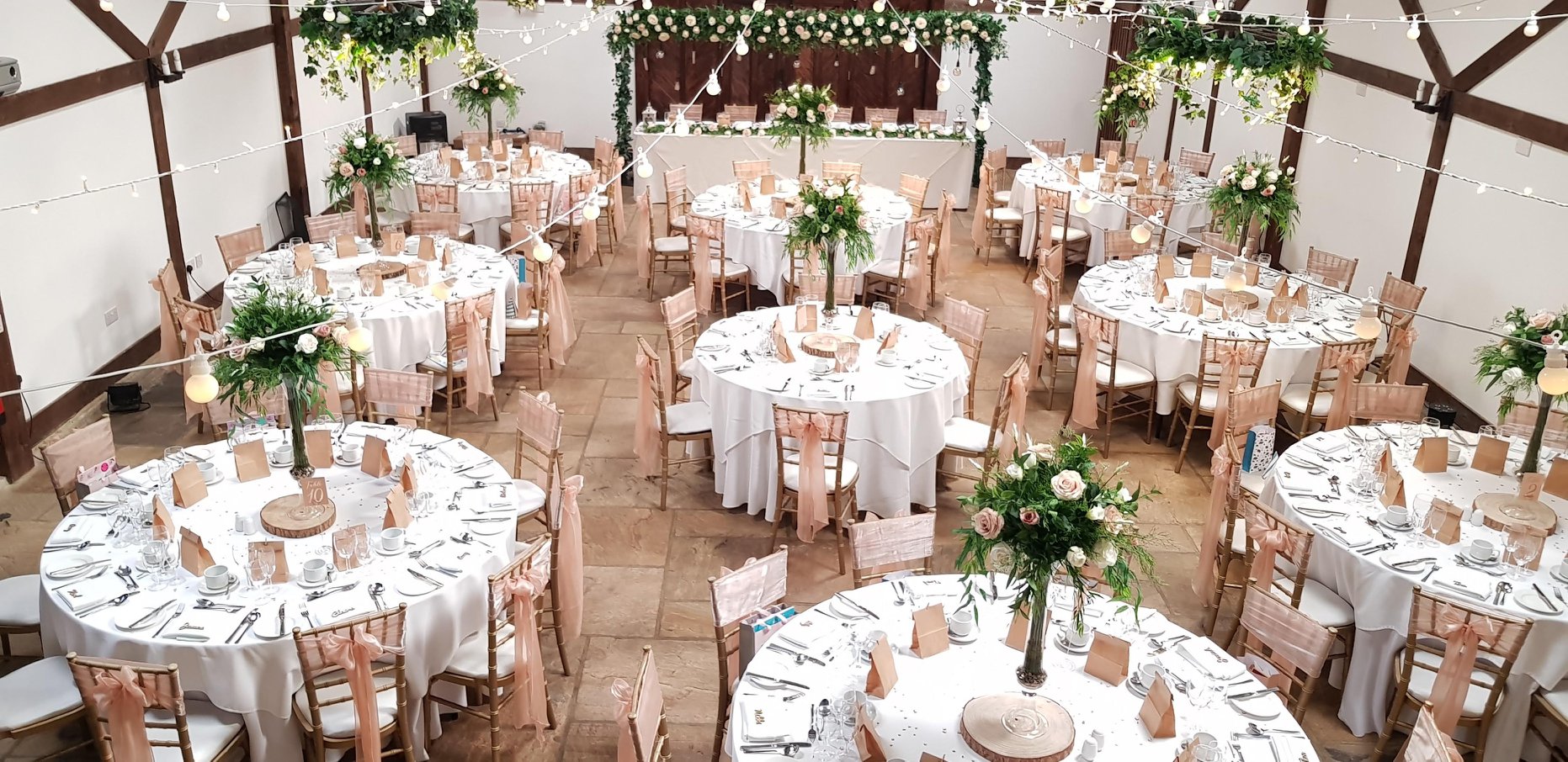 Granary Wedding Breakfast Decor By Inspiration Decor at Blackstock Country Estate